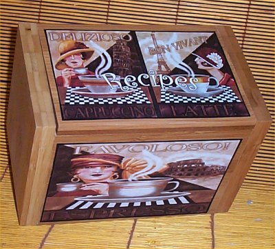 Cafe Kitchen Decor on Wood Coffee Paris Recipe Box Bamboo Cafe Kitchen Decor   Ebay