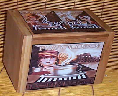 Cafe Kitchen Decor on Wood Coffee Paris Recipe Box Bamboo Cafe Kitchen Decor   Ebay
