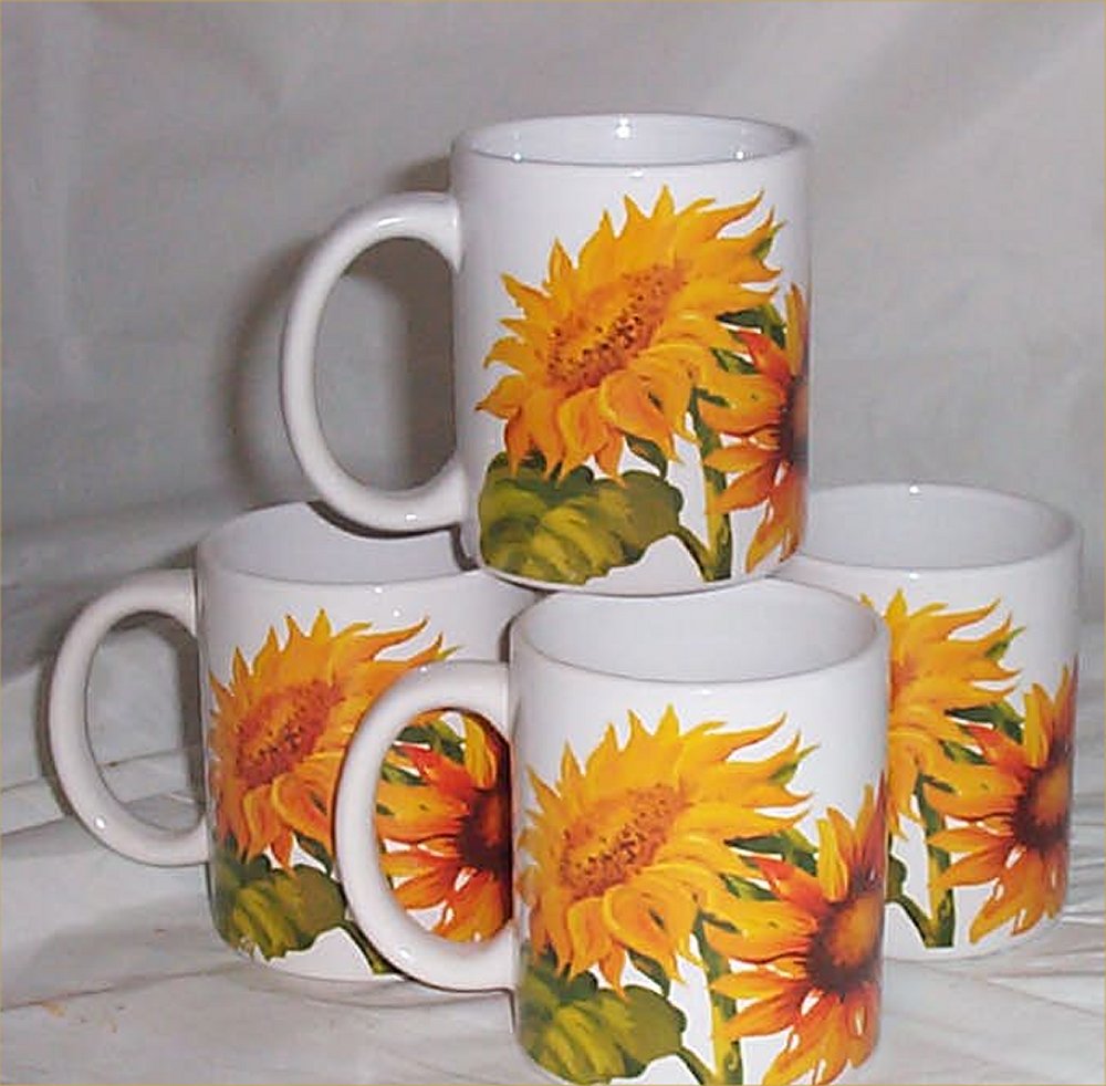 4 Sunflower Coffee Mugs Ceramic Country Kitchen Decor Sun Flower | eBay