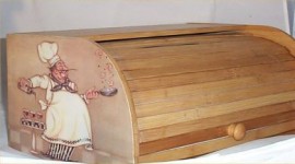 Fat Chef Bread Box Bamboo Wood Chef Holding Pan Bistro Kitchen Chefs New