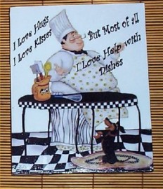 Fat Chef Wall Plaque Hugs an Kisses kitchen Cook Bistro Decor