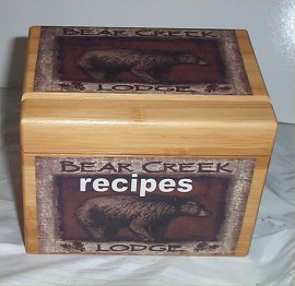 Recipe Box Bear Creek Cabin Lodge Bamboo Country Farm Kitchen Decor 