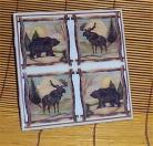 Moose Bear Trivet Ceramic Tile Lodge Cabin country Kitchen 