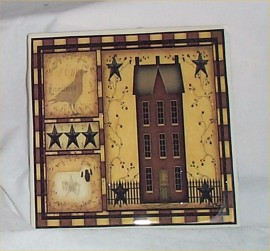 Primitive Trivet Ceramic Tile Country Kitchen Salt Box Decor House #1